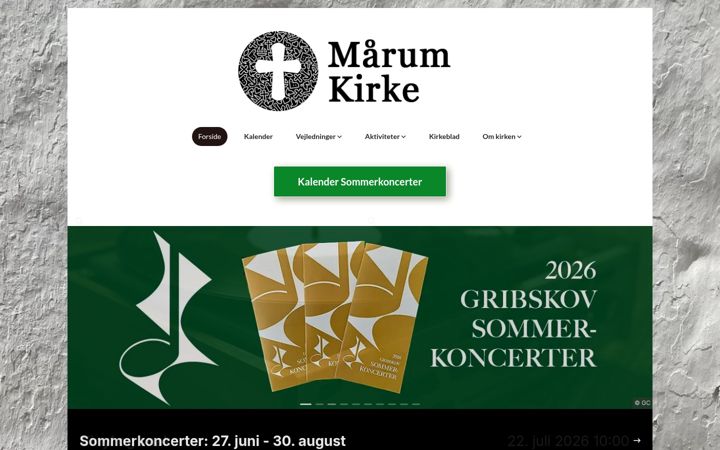 Screenshot van maarumkirke.dk