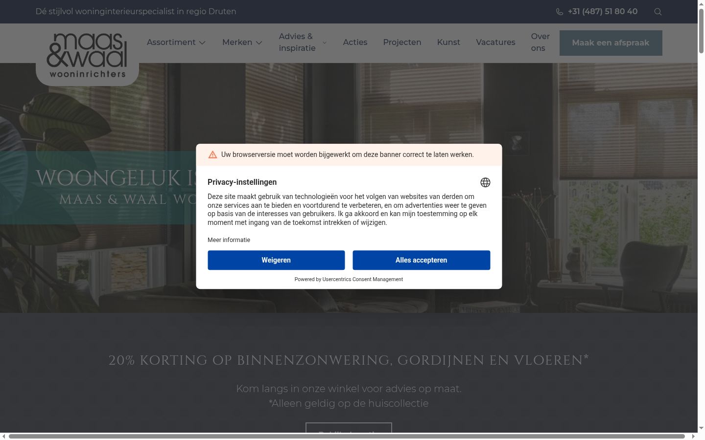 Snímek obrazovky baneru souhlasu zobrazeného před jakoukoli interakcí