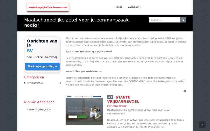 Screenshot of maatschappelijkezeteleenmanszaak.be