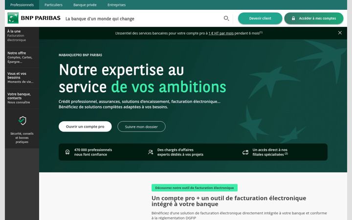 Screenshot of mabanquepro.bnpparibas