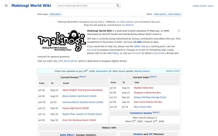Screenshot of mabinogiworld.com