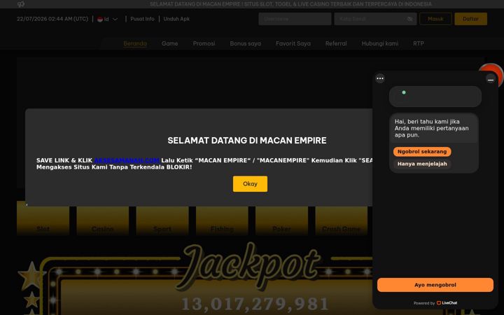 Screenshot of macanempire.id