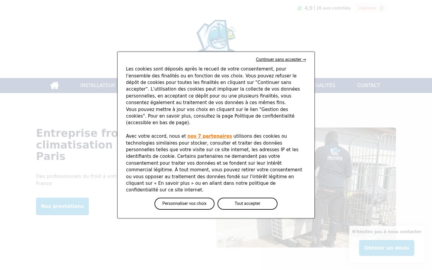 Screenshot del banner di consenso mostrato prima di qualsiasi interazione