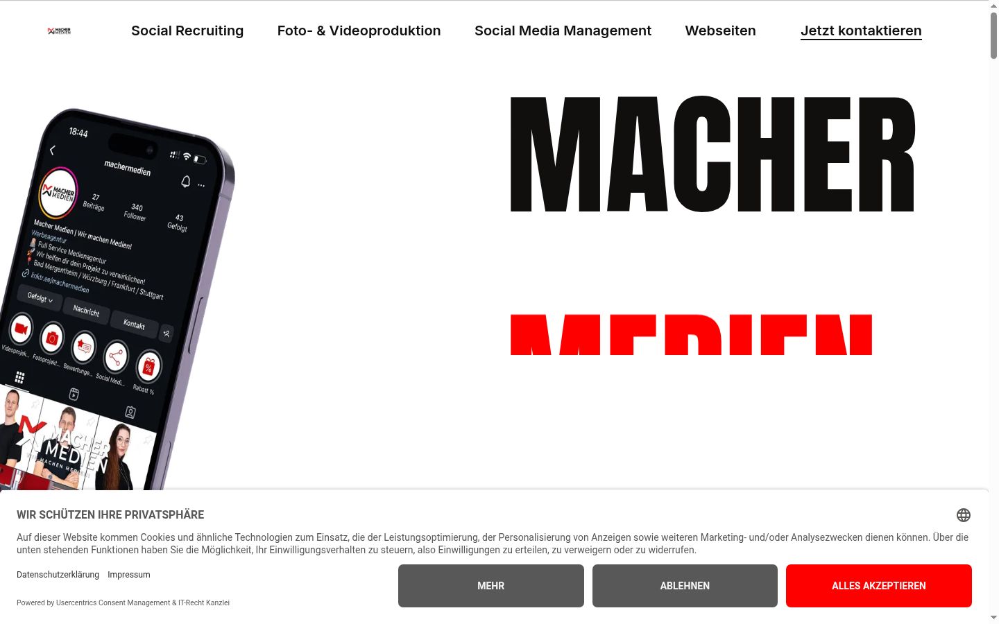 Screenshot des Einwilligungsbanners vor jeglicher Interaktion