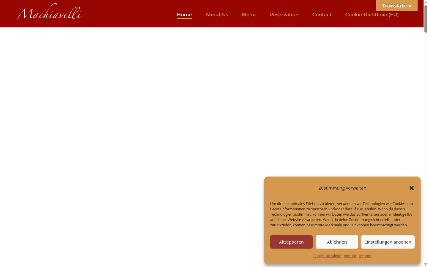 Screenshot des Einwilligungsbanners vor jeglicher Interaktion