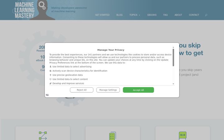 Screenshot stránky machinelearningmastery.com