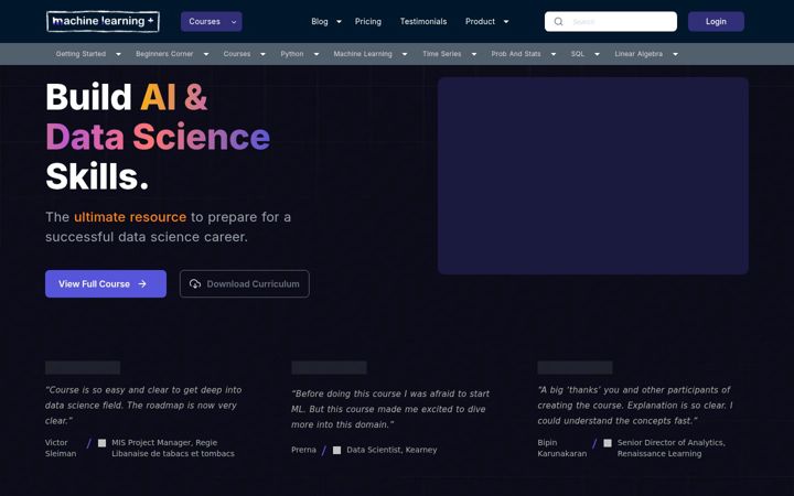 Screenshot of machinelearningplus.com