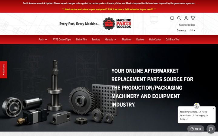 Screenshot of machinepartstoolbox.com