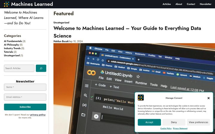 Screenshot of machineslearned.com