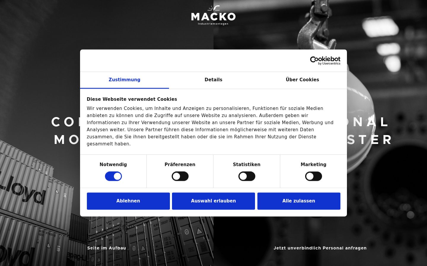 Screenshot del banner di consenso mostrato prima di qualsiasi interazione