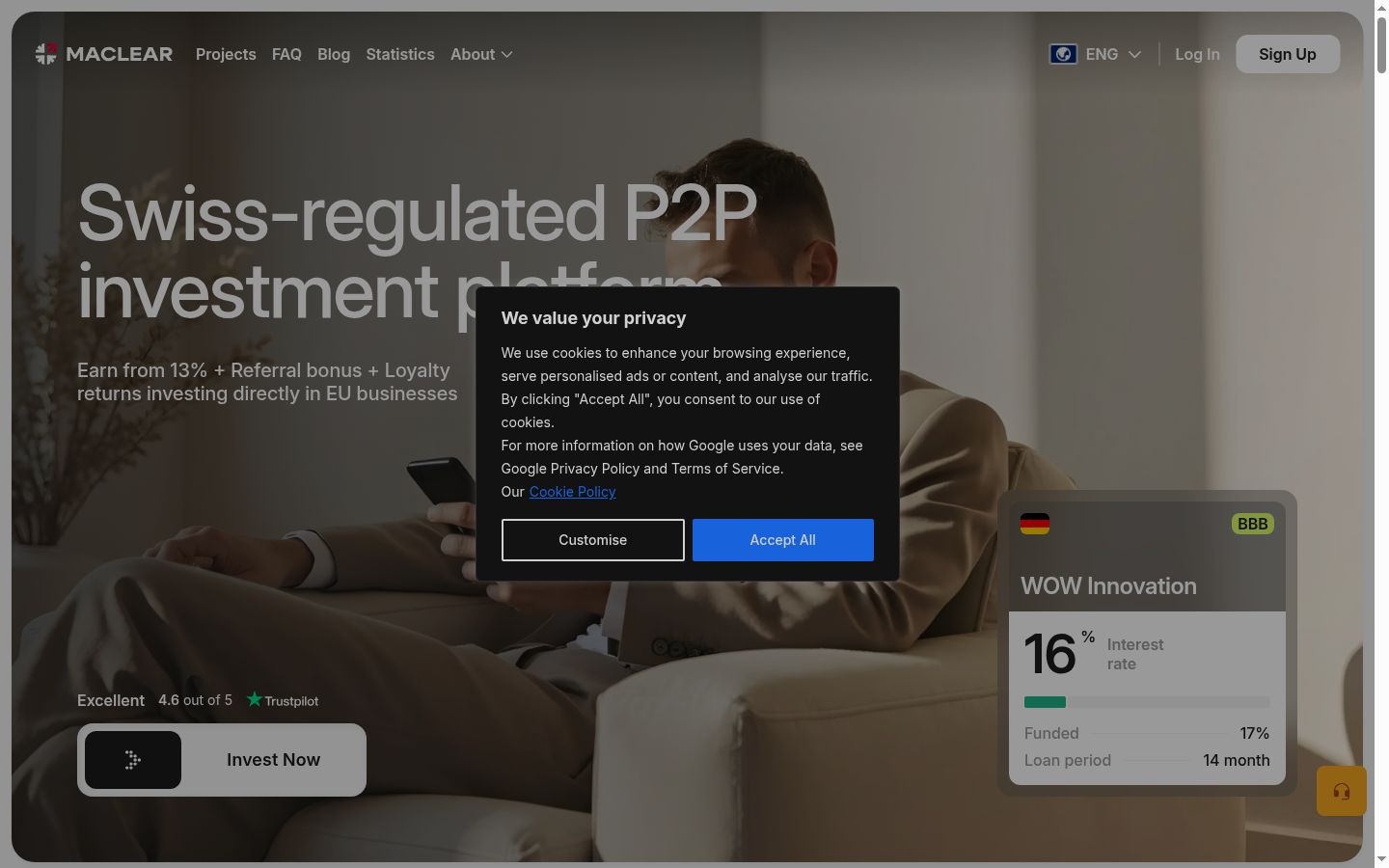 Capture d'écran de la bannière de consentement affichée avant toute interaction