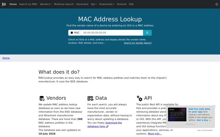 Screenshot of maclookup.app