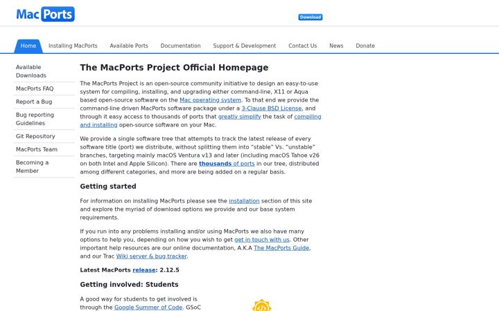 Screenshot of macports.org
