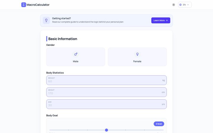 Screenshot of macros-calculator.com