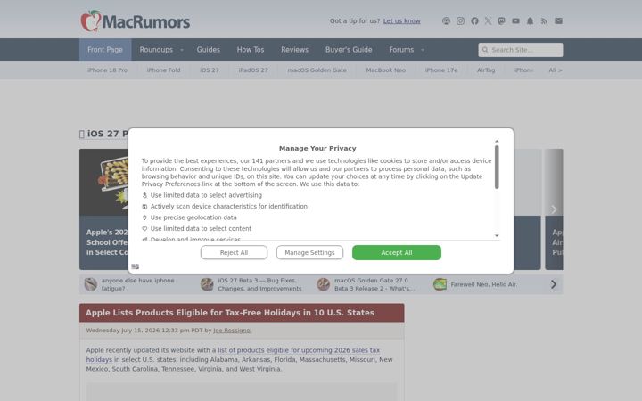 Posnetek zaslona macrumors.com
