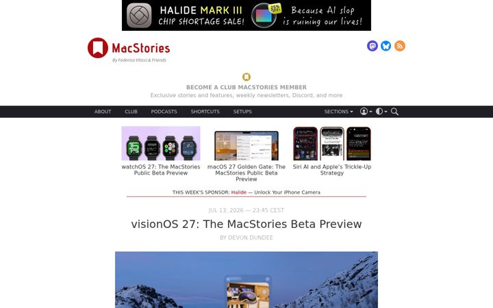 Screenshot von macstories.net
