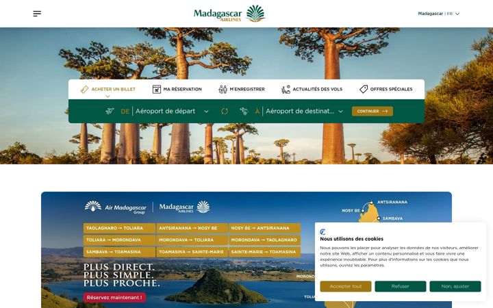 Posnetek zaslona madagascarairlines.com