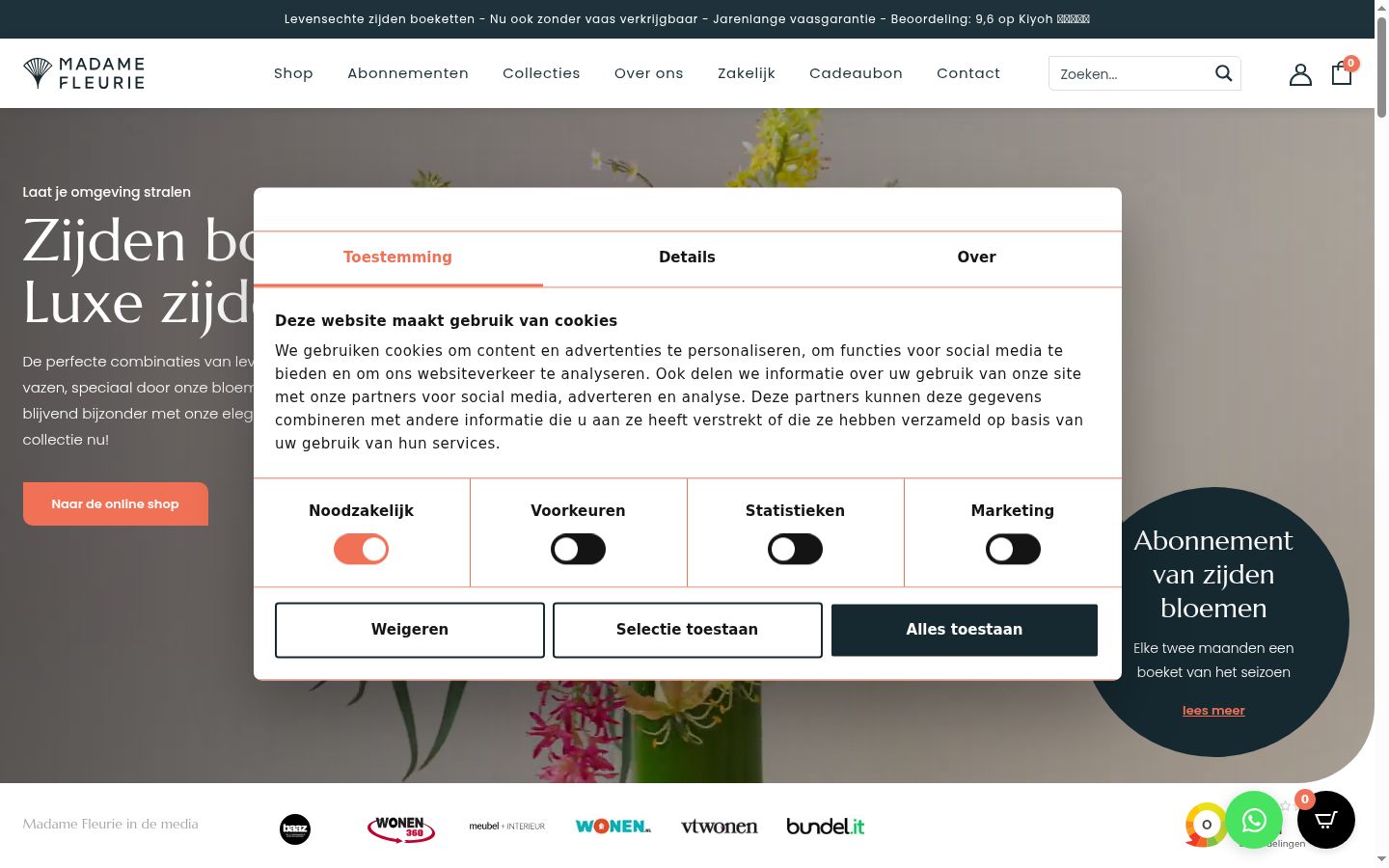 Screenshot del banner di consenso mostrato prima di qualsiasi interazione