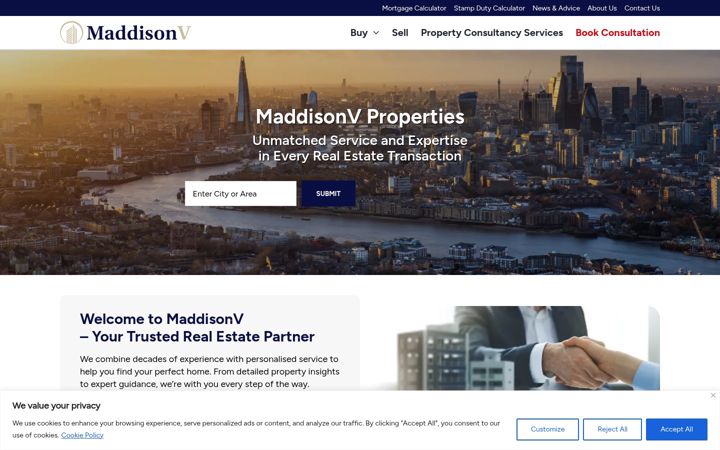 Screenshot of maddisonvproperties.co.uk