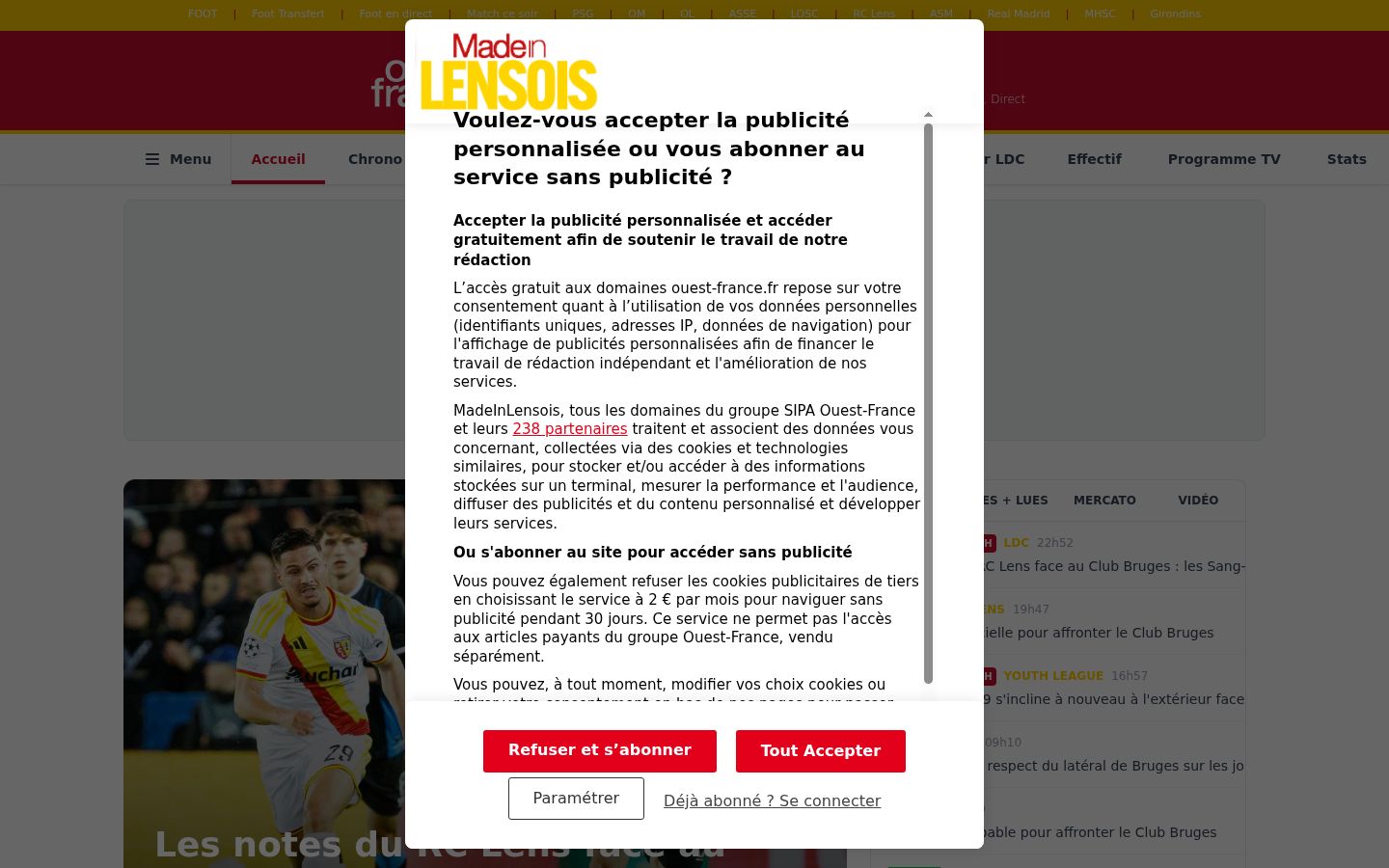 Captura de pantalla del banner de consentimiento mostrado antes de cualquier interacción