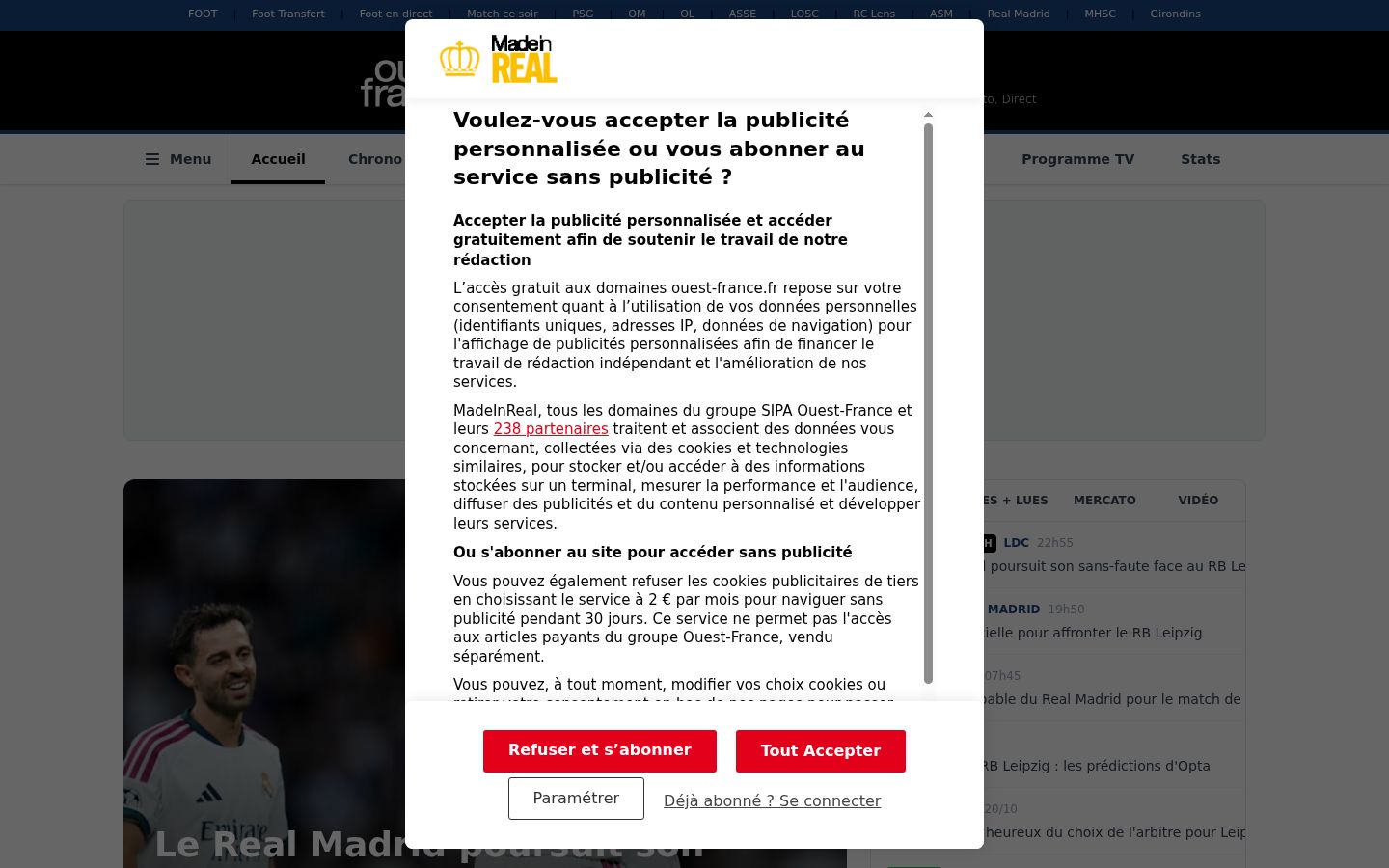 Captura de pantalla del banner de consentimiento mostrado antes de cualquier interacción