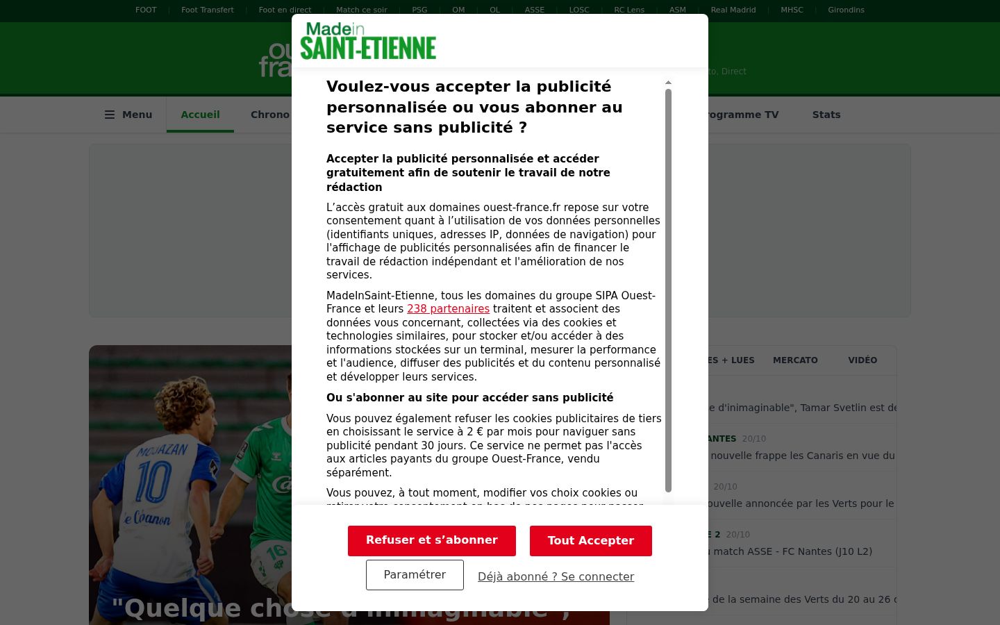 Captura de pantalla del banner de consentimiento mostrado antes de cualquier interacción