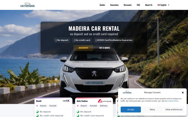 Screenshot of madeiracarrentals.com