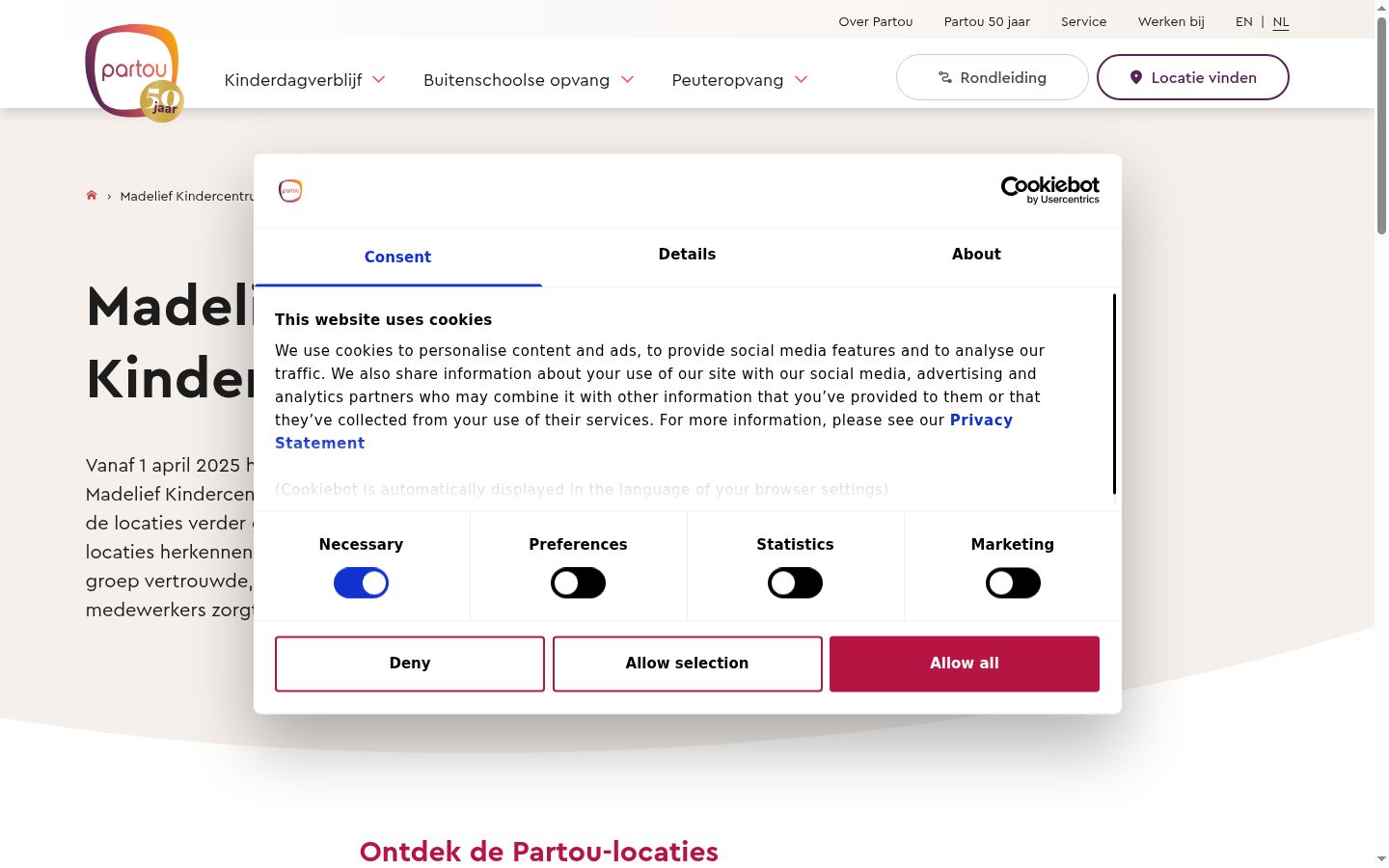 Screenshot des Einwilligungsbanners vor jeglicher Interaktion