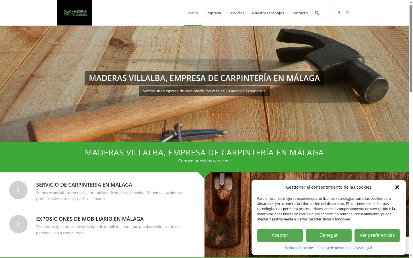 Captura de pantalla del banner de consentimiento mostrado antes de cualquier interacción