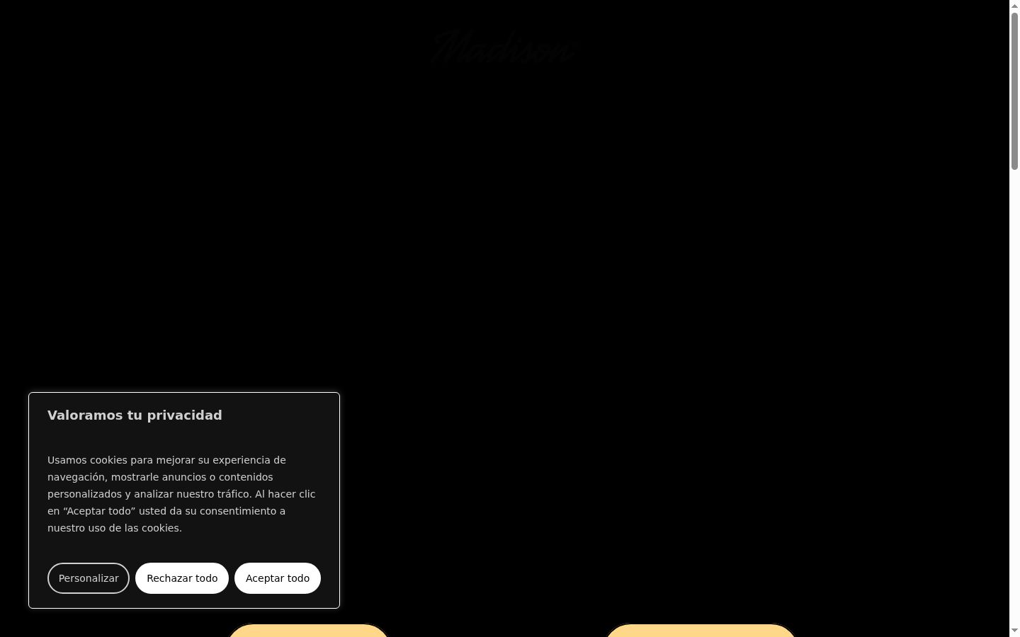 Captura de pantalla del banner de consentimiento mostrado antes de cualquier interacción