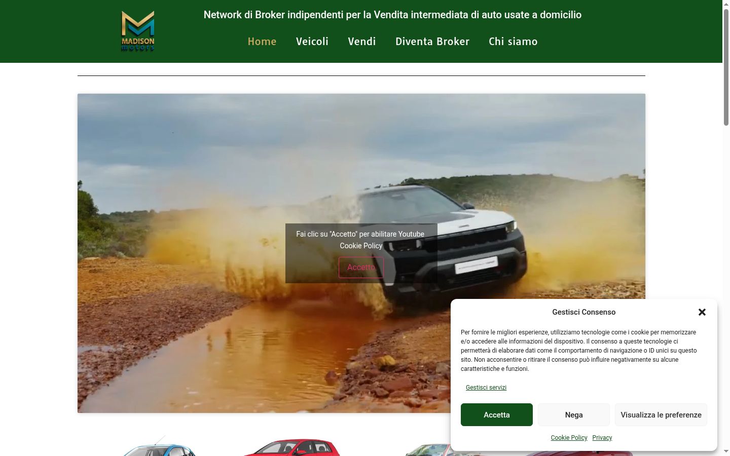 Screenshot del banner di consenso mostrato prima di qualsiasi interazione