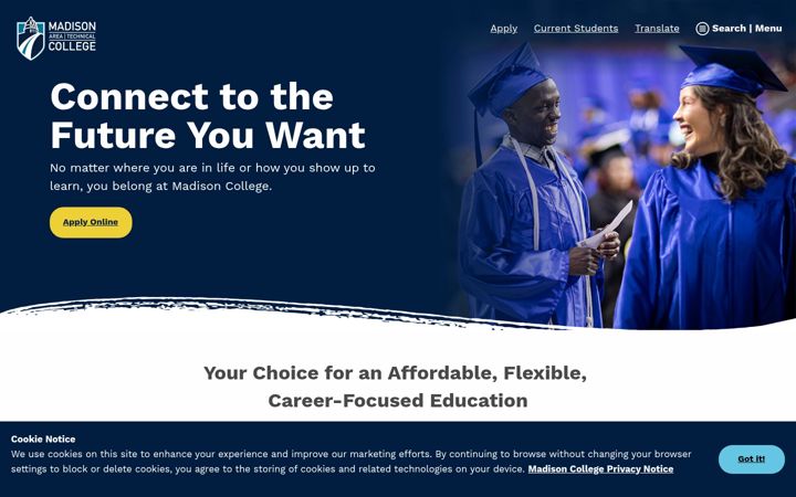 Screenshot of madisoncollege.edu