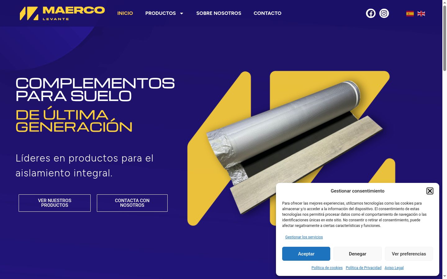 Captura de pantalla del banner de consentimiento mostrado antes de cualquier interacción
