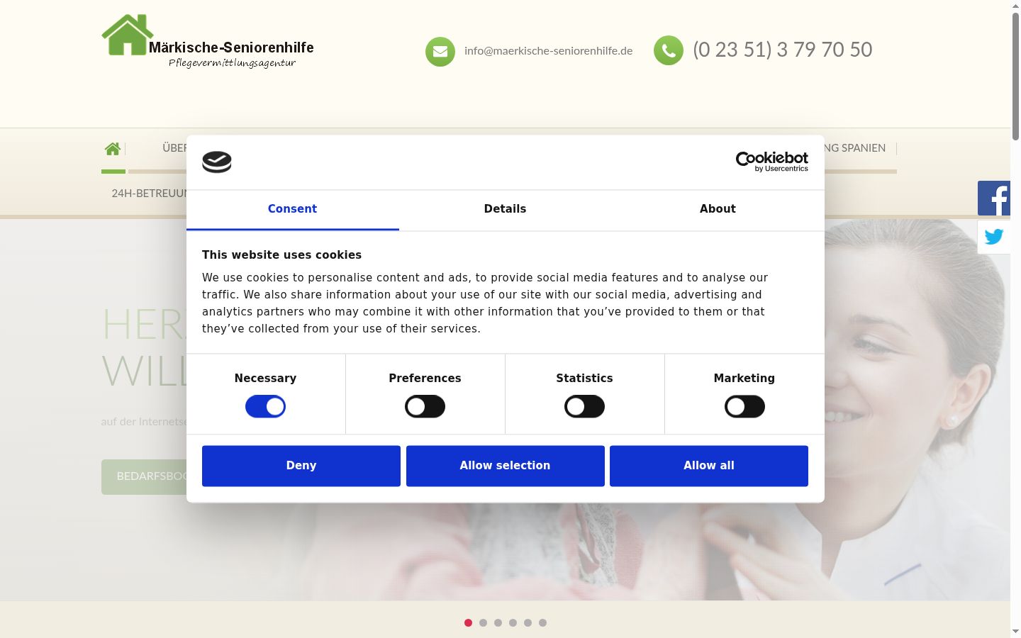 Captura de ecrã do banner de consentimento apresentado antes de qualquer interação
