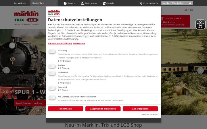 Screenshot of maerklinshop.de