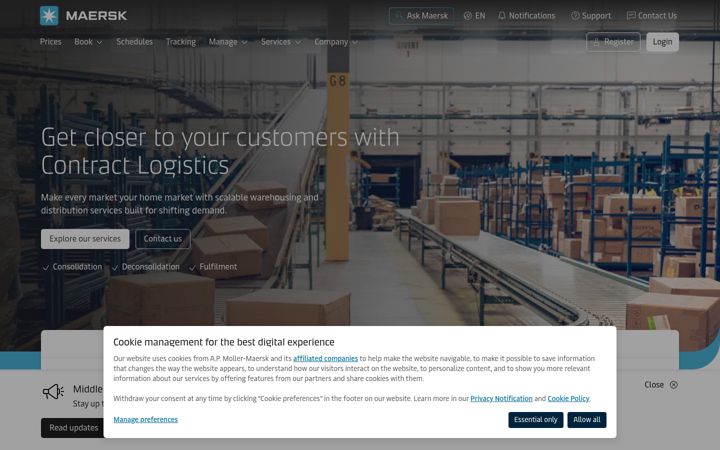 Screenshot of maersk.com