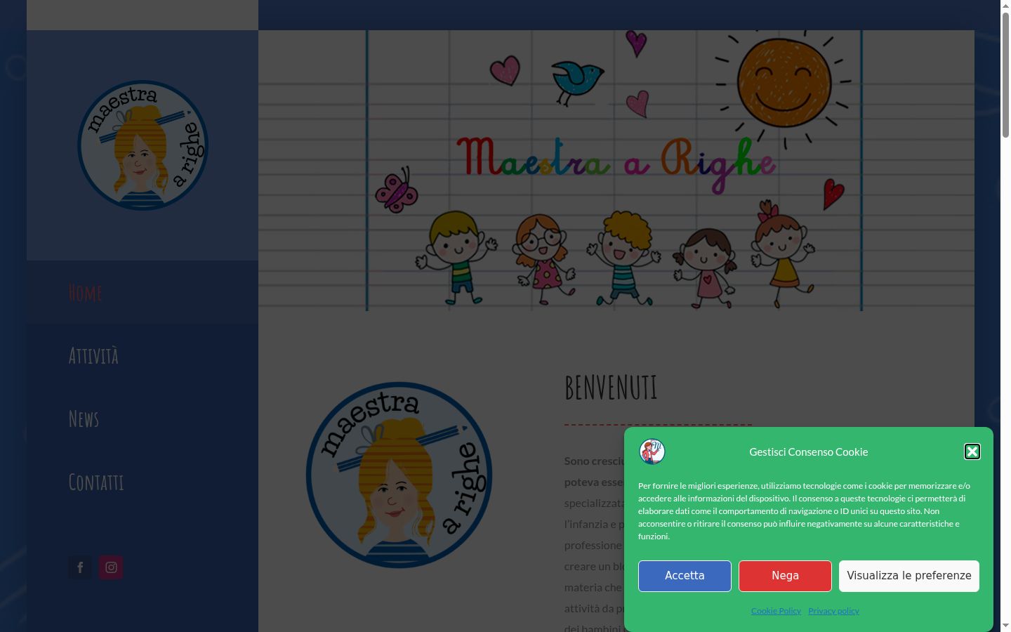 Screenshot del banner di consenso mostrato prima di qualsiasi interazione