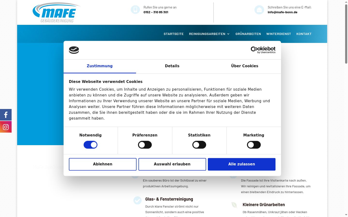 Screenshot del banner di consenso mostrato prima di qualsiasi interazione