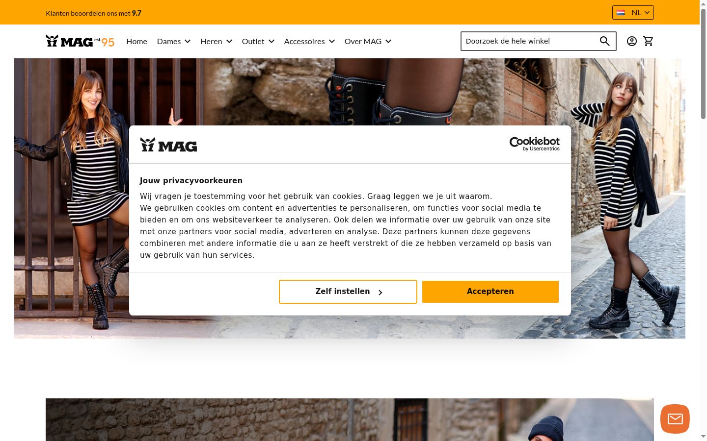 Screenshot van de toestemmingsbanner zoals getoond vóór enige interactie