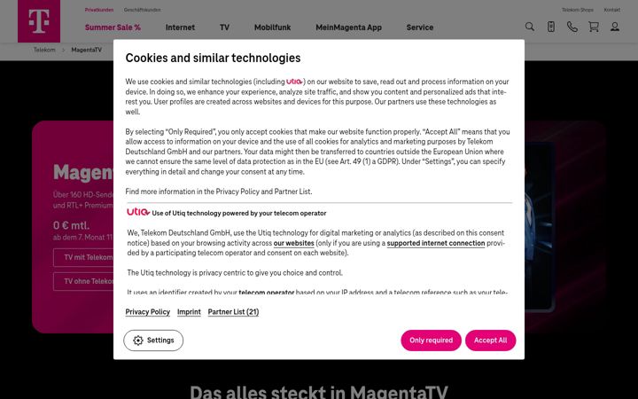 Screenshot of magentatv.de