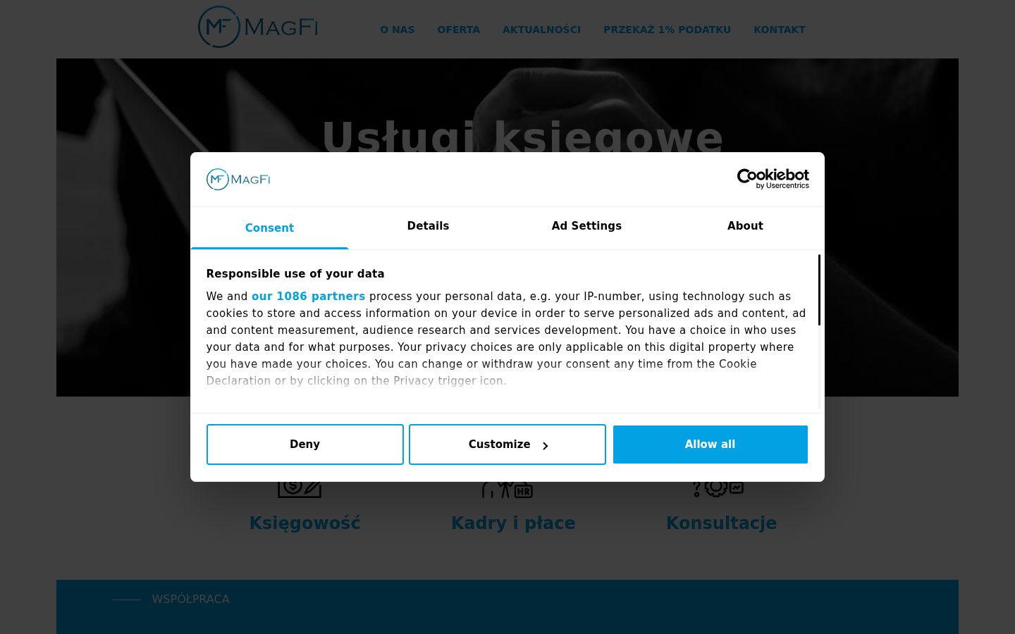 Posnetek zaslona pasice za privolitev, prikazane pred kakršno koli interakcijo
