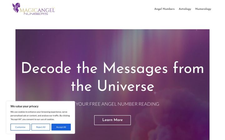 Screenshot of magicangelnumbers.com