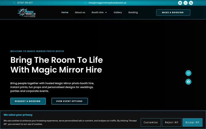 Screenshot of magicmirrorphotobooth.uk