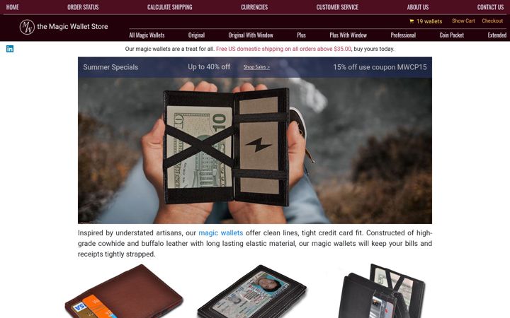 Screenshot of magicwalletstore.com