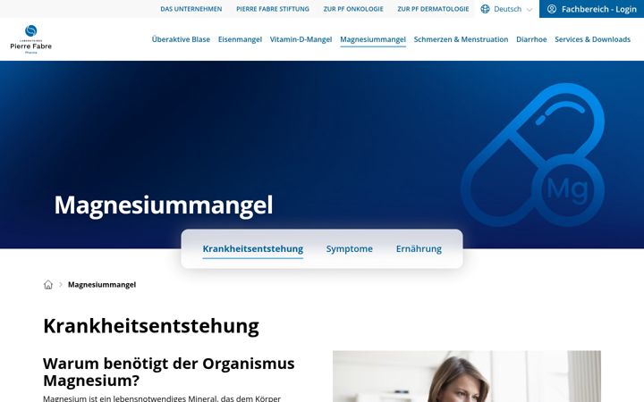 Kuvakaappaus sivustosta magnesiummangel-hilfe.ch