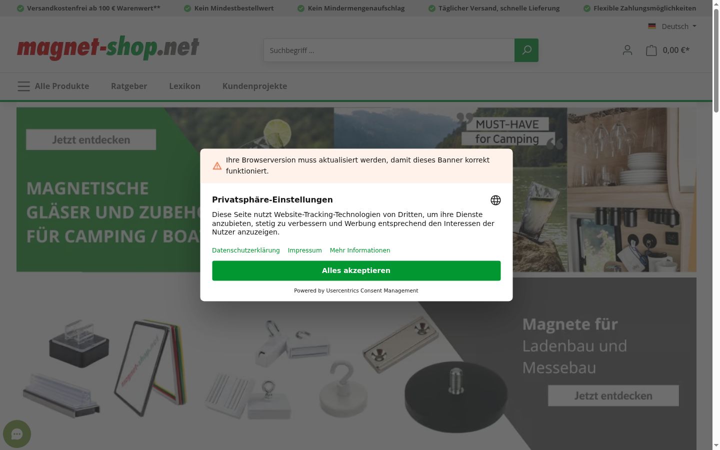 Screenshot del banner di consenso mostrato prima di qualsiasi interazione