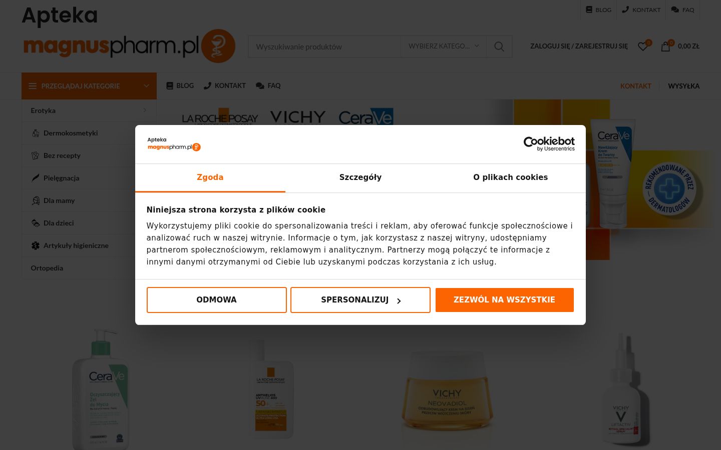 Zrzut ekranu banera zgody wyświetlanego przed jakąkolwiek interakcją