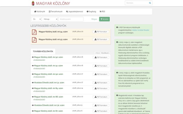 Screenshot of magyarkozlony.hu