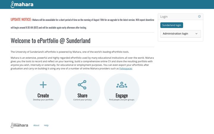 Screenshot of mahara.sunderland.ac.uk
