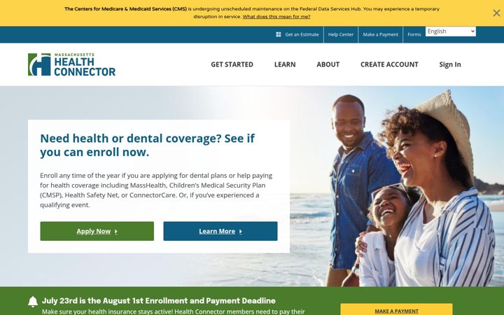Screenshot of mahealthconnector.org